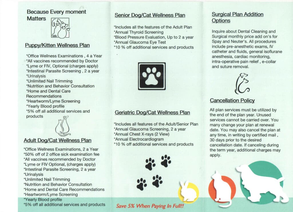 A brochure with several different types of pet care.