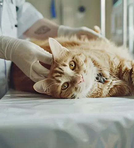 A cat laying on top of a bed with its head up.